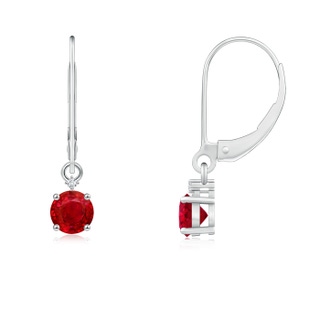 4mm AAA Solitaire Ruby Dangle Earrings with Diamond in White Gold