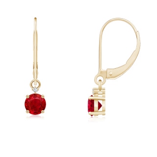 4mm AAA Solitaire Ruby Dangle Earrings with Diamond in Yellow Gold