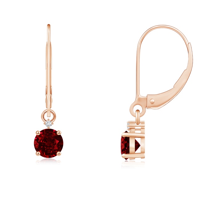 4mm AAAA Solitaire Ruby Dangle Earrings with Diamond in Rose Gold