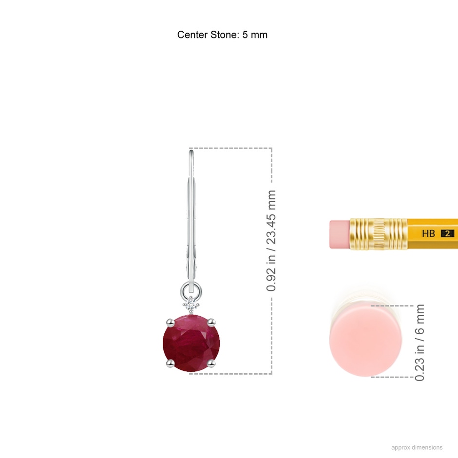 5mm A Solitaire Ruby Dangle Earrings with Diamond in P950 Platinum ruler