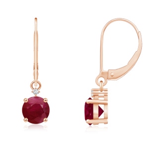 5mm A Solitaire Ruby Dangle Earrings with Diamond in Rose Gold