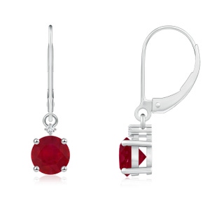 5mm AA Solitaire Ruby Dangle Earrings with Diamond in White Gold