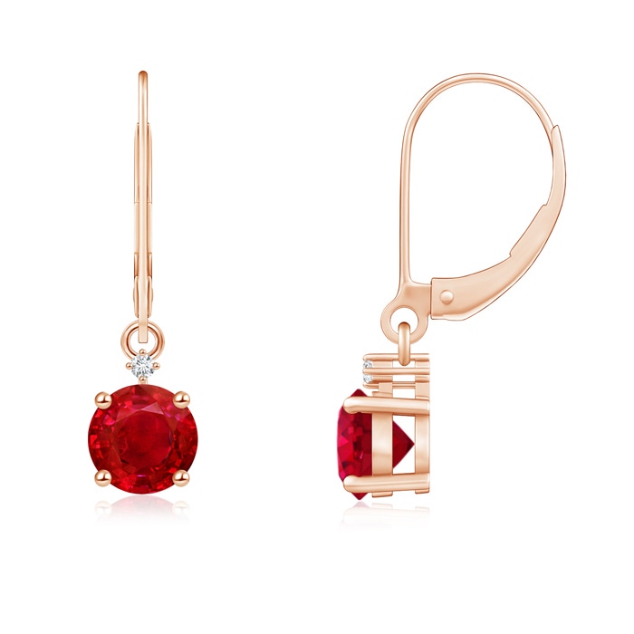 5mm AAA Solitaire Ruby Dangle Earrings with Diamond in Rose Gold 