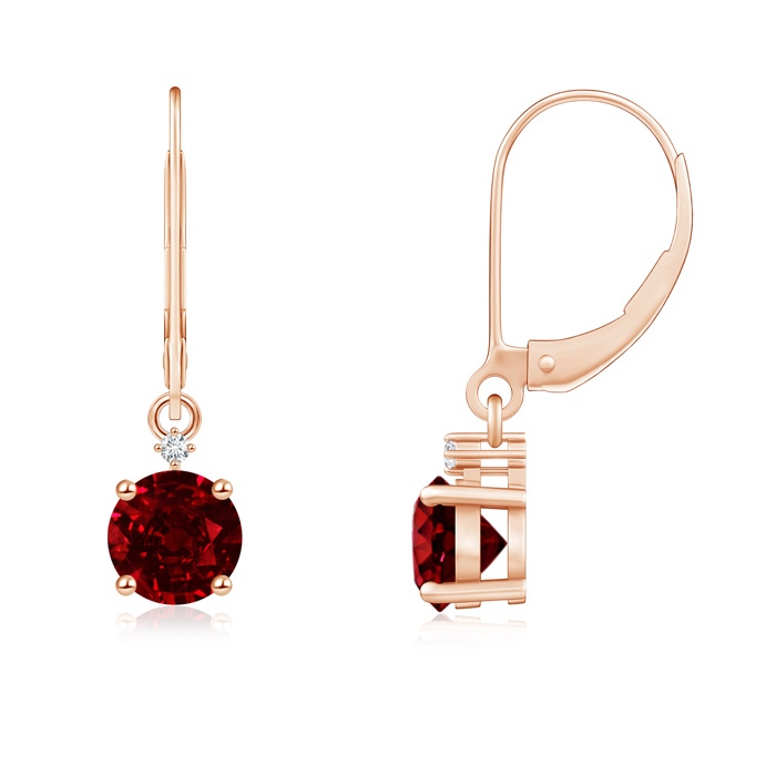 5mm AAAA Solitaire Ruby Dangle Earrings with Diamond in Rose Gold 