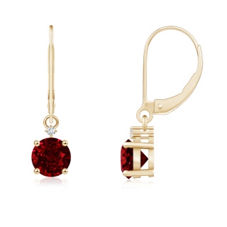 5mm AAAA Solitaire Ruby Dangle Earrings with Diamond in Yellow Gold