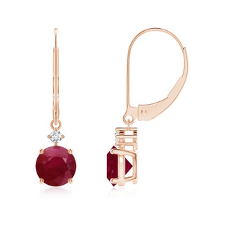 6mm A Solitaire Ruby Dangle Earrings with Diamond in Rose Gold