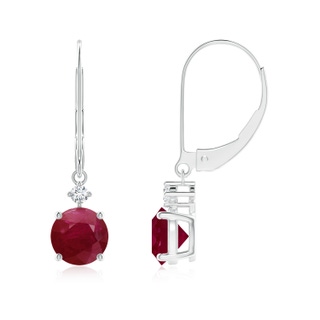 6mm A Solitaire Ruby Dangle Earrings with Diamond in White Gold