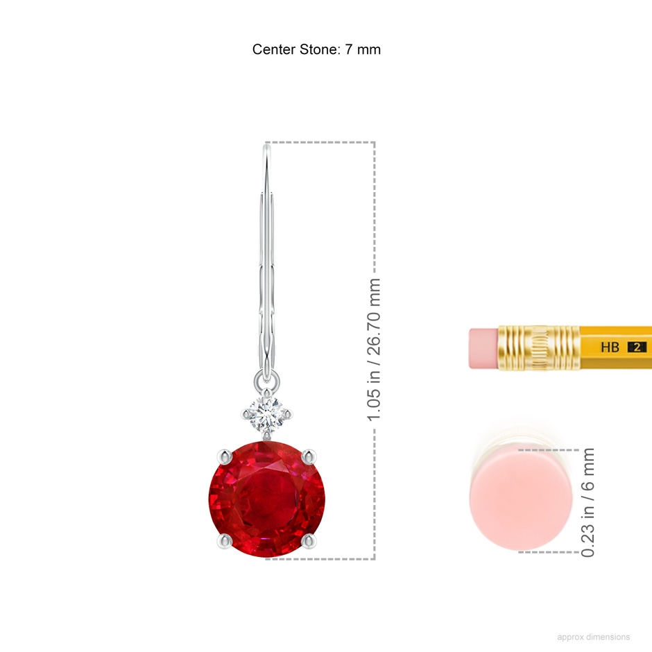 7mm AAA Solitaire Ruby Dangle Earrings with Diamond in P950 Platinum ruler