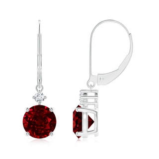 7mm AAAA Solitaire Ruby Dangle Earrings with Diamond in P950 Platinum