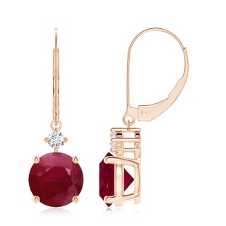 8mm A Solitaire Ruby Dangle Earrings with Diamond in Rose Gold