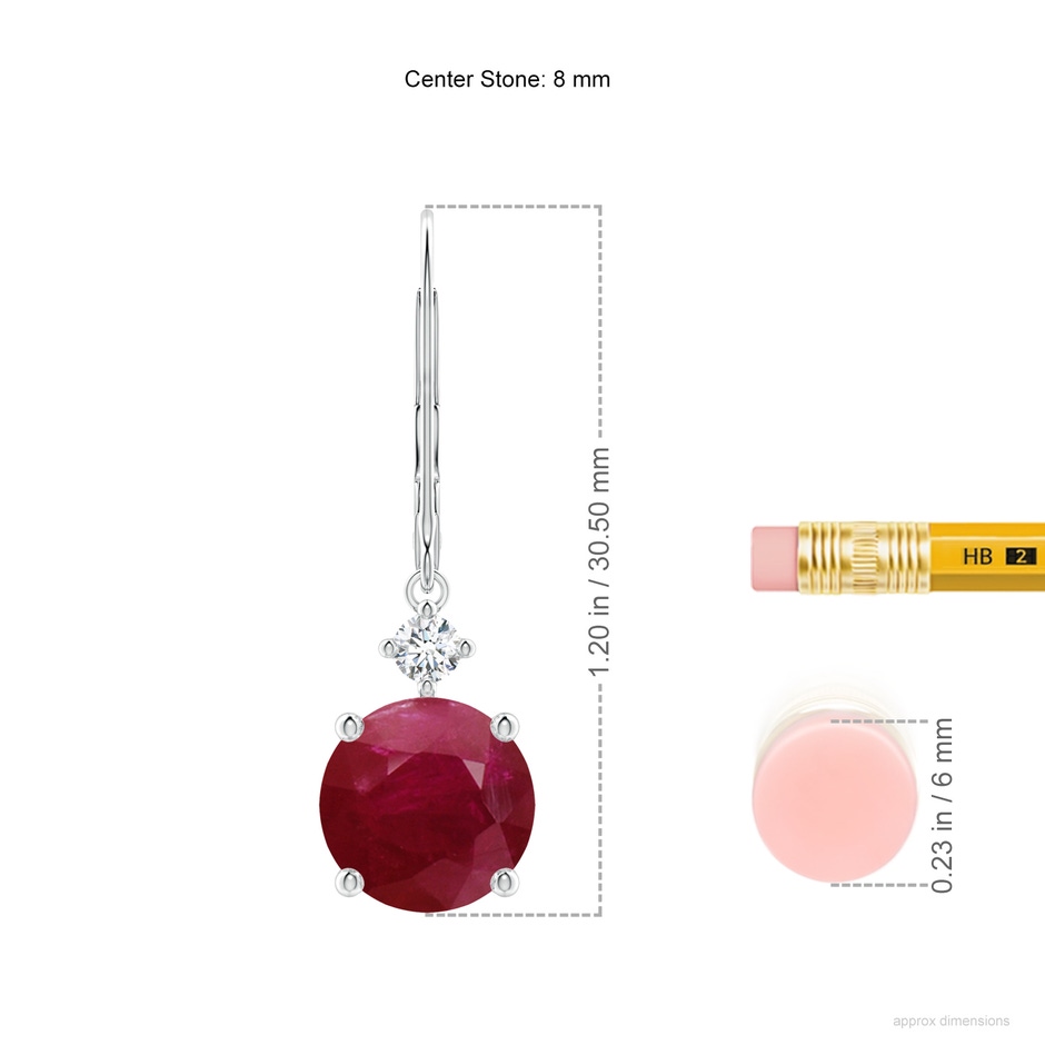 8mm A Solitaire Ruby Dangle Earrings with Diamond in White Gold ruler