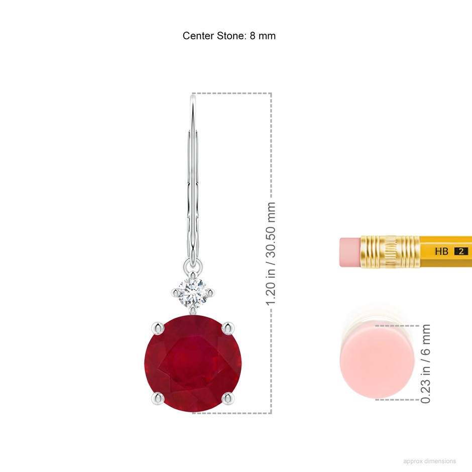 8mm AA Solitaire Ruby Dangle Earrings with Diamond in P950 Platinum ruler