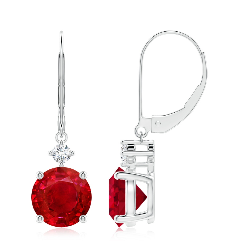 8mm AAA Solitaire Ruby Dangle Earrings with Diamond in P950 Platinum 