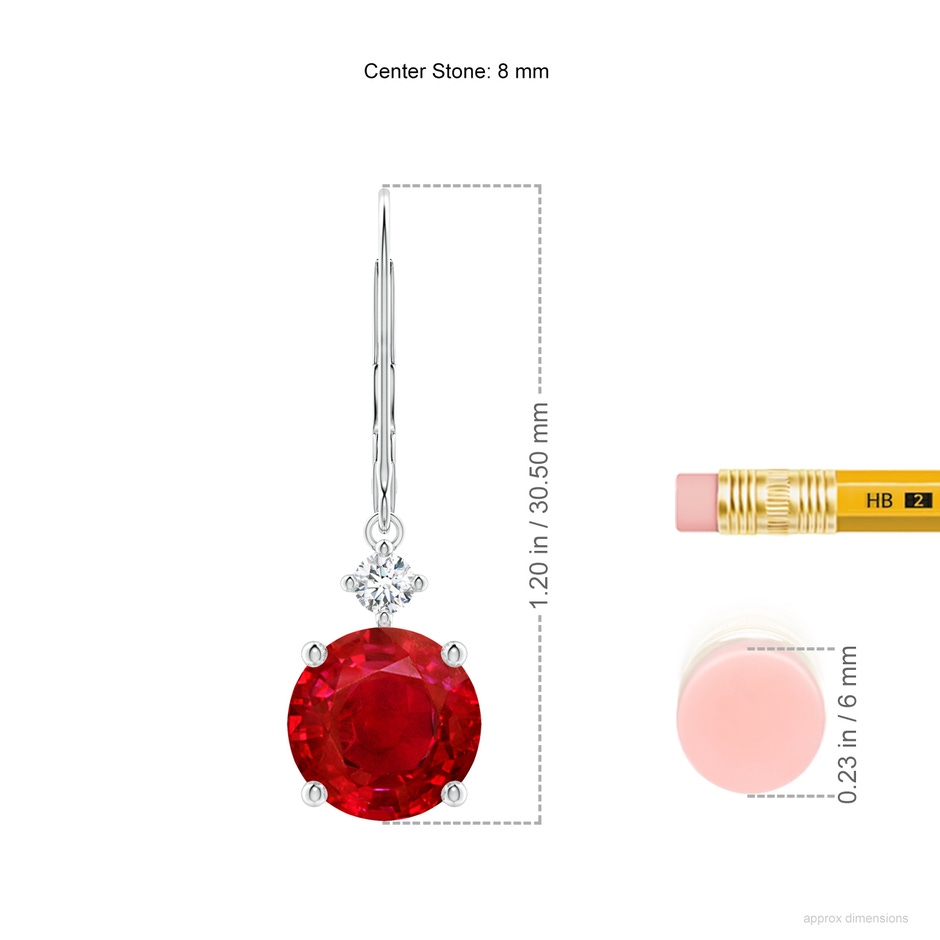8mm AAA Solitaire Ruby Dangle Earrings with Diamond in P950 Platinum ruler