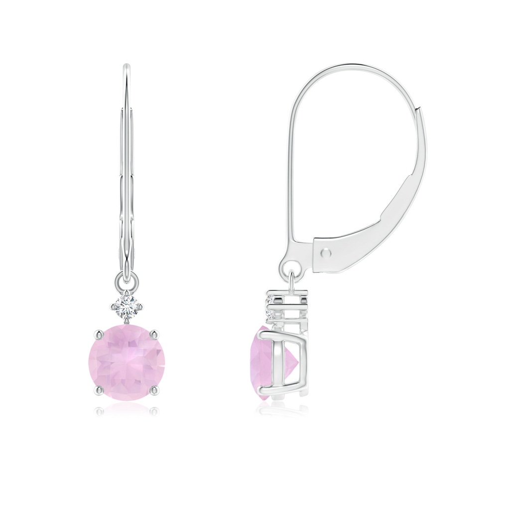 5mm AAAA Solitaire Rose Quartz Dangle Earrings with Diamond in P950 Platinum