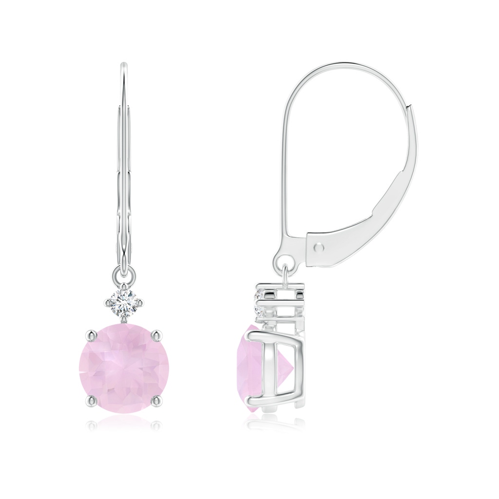 6mm AAA Solitaire Rose Quartz Dangle Earrings with Diamond in White Gold