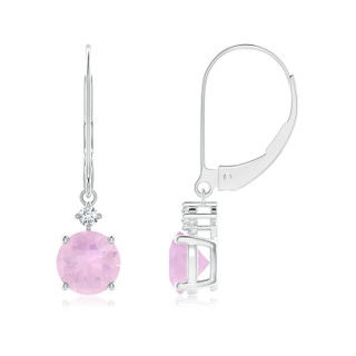 6mm AAAA Solitaire Rose Quartz Dangle Earrings with Diamond in P950 Platinum