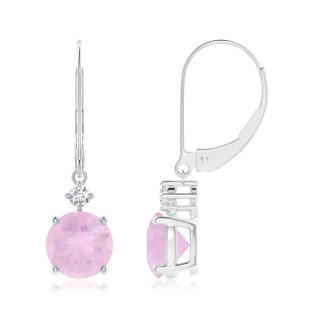 7mm AAAA Solitaire Rose Quartz Dangle Earrings with Diamond in P950 Platinum