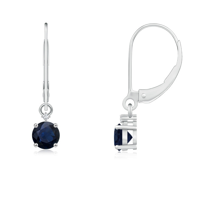 4mm A Solitaire Blue Sapphire Dangle Earrings with Diamond in White Gold 
