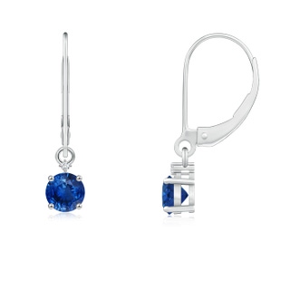4mm AAA Solitaire Blue Sapphire Dangle Earrings with Diamond in 9K White Gold