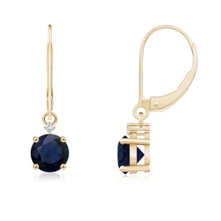 5mm A Solitaire Blue Sapphire Dangle Earrings with Diamond in Yellow Gold