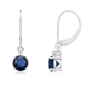 5mm AA Solitaire Blue Sapphire Dangle Earrings with Diamond in White Gold