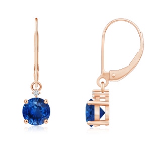 5mm AAA Solitaire Blue Sapphire Dangle Earrings with Diamond in Rose Gold