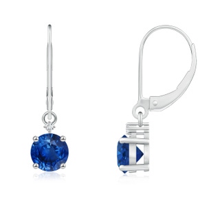 5mm AAA Solitaire Blue Sapphire Dangle Earrings with Diamond in White Gold