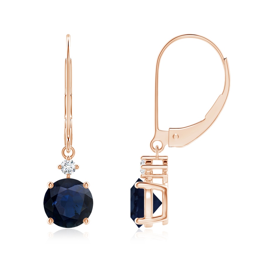 6mm A Solitaire Blue Sapphire Dangle Earrings with Diamond in Rose Gold 