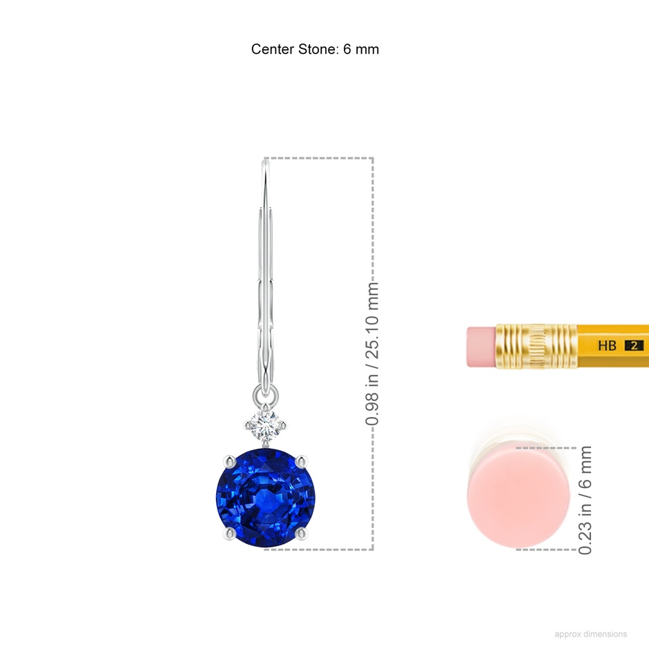 6mm Lab-Grown Solitaire Blue Sapphire Dangle Earrings with Diamond in White Gold ruler