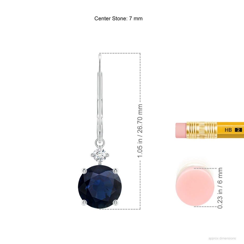 7mm A Solitaire Blue Sapphire Dangle Earrings with Diamond in P950 Platinum ruler