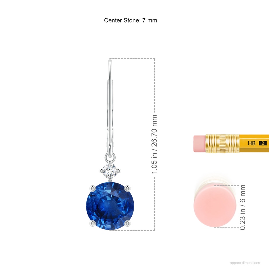 7mm AAA Solitaire Blue Sapphire Dangle Earrings with Diamond in P950 Platinum ruler