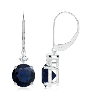 8mm A Solitaire Blue Sapphire Dangle Earrings with Diamond in P950 Platinum