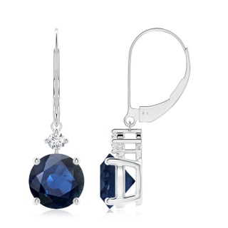 8mm AA Solitaire Blue Sapphire Dangle Earrings with Diamond in P950 Platinum