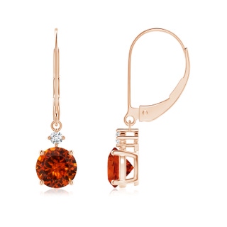 6mm AAAA Solitaire Spessartite Dangle Earrings with Diamond in Rose Gold