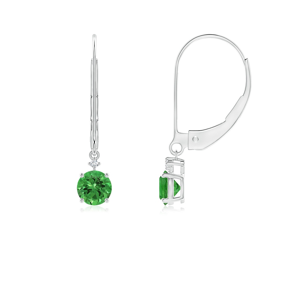 4mm AAAA Solitaire Tsavorite Dangle Earrings with Diamond in White Gold