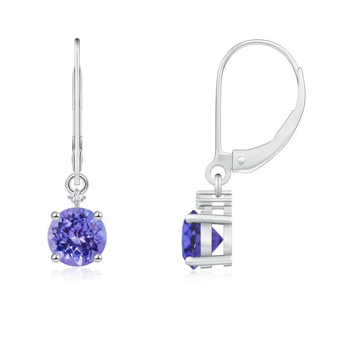 5mm AAA Solitaire Tanzanite Dangle Earrings with Diamond in White Gold