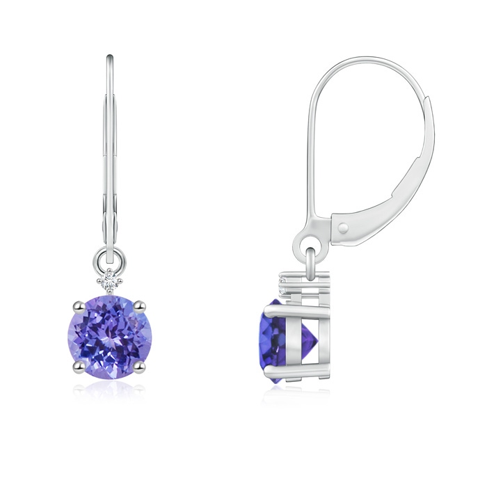 5mm AAA Solitaire Tanzanite Dangle Earrings with Diamond in White Gold 