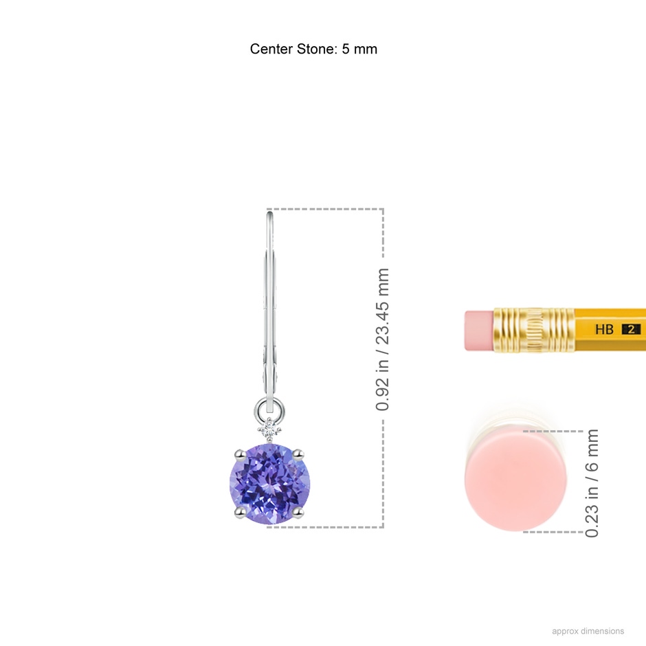 5mm AAA Solitaire Tanzanite Dangle Earrings with Diamond in White Gold product image