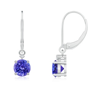 5mm AAAA Solitaire Tanzanite Dangle Earrings with Diamond in P950 Platinum