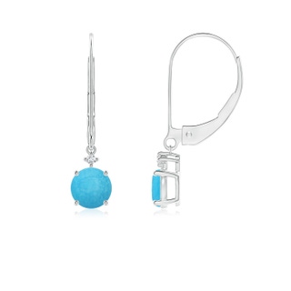 5mm A Solitaire Turquoise Dangle Earrings in White Gold