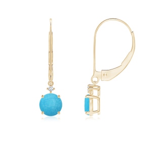5mm A Solitaire Turquoise Dangle Earrings in Yellow Gold