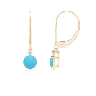 5mm AA Solitaire Turquoise Dangle Earrings in Yellow Gold