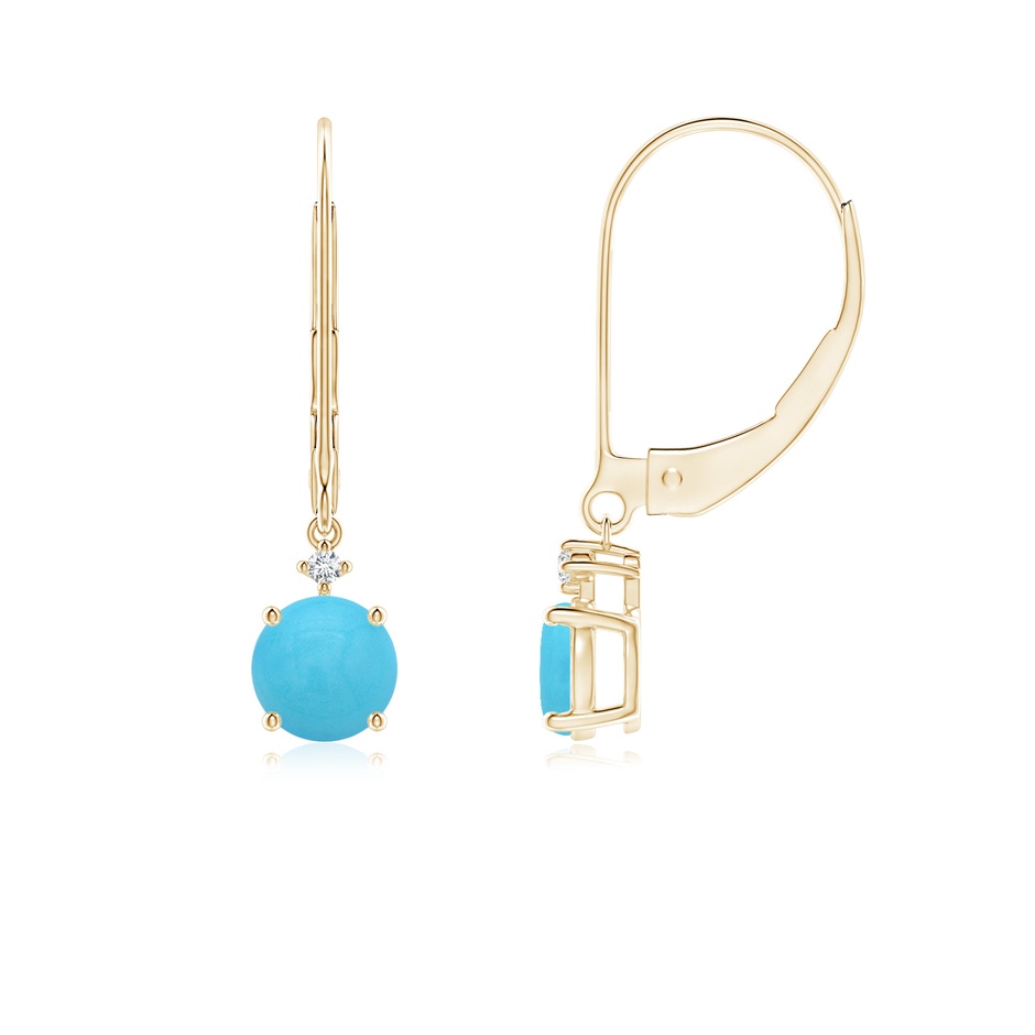 5mm AA Solitaire Turquoise Dangle Earrings in Yellow Gold 