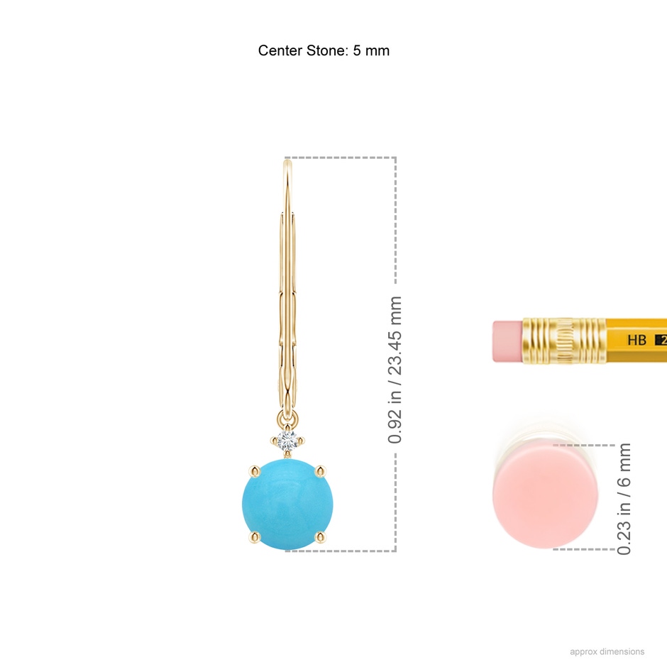 5mm AA Solitaire Turquoise Dangle Earrings in Yellow Gold product image