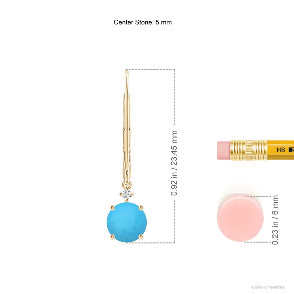 5mm AAA Solitaire Turquoise Dangle Earrings in Yellow Gold product image