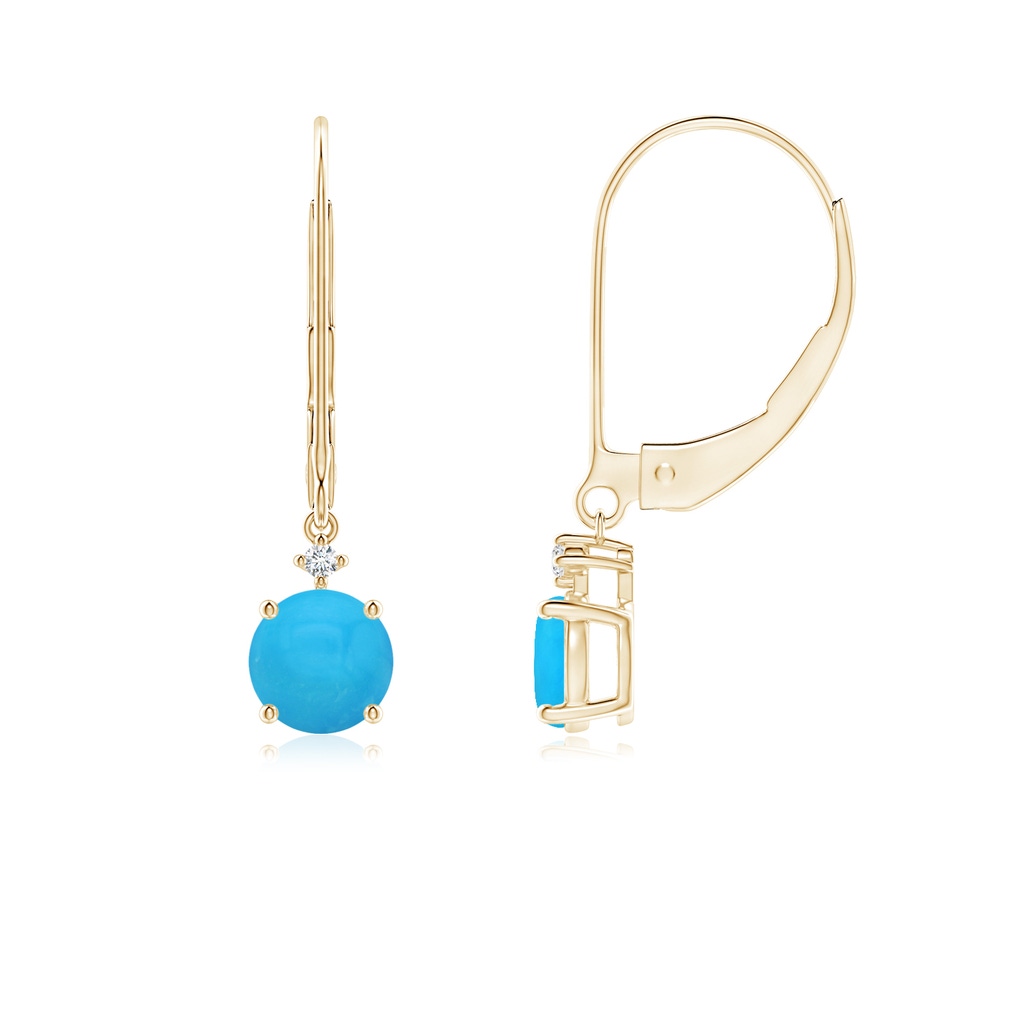 5mm AAAA Solitaire Turquoise Dangle Earrings in Yellow Gold