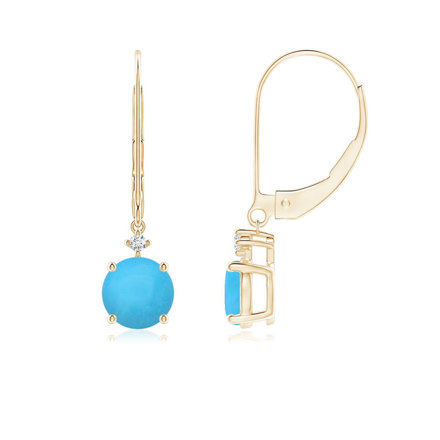 6mm AAA Solitaire Turquoise Dangle Earrings in Yellow Gold