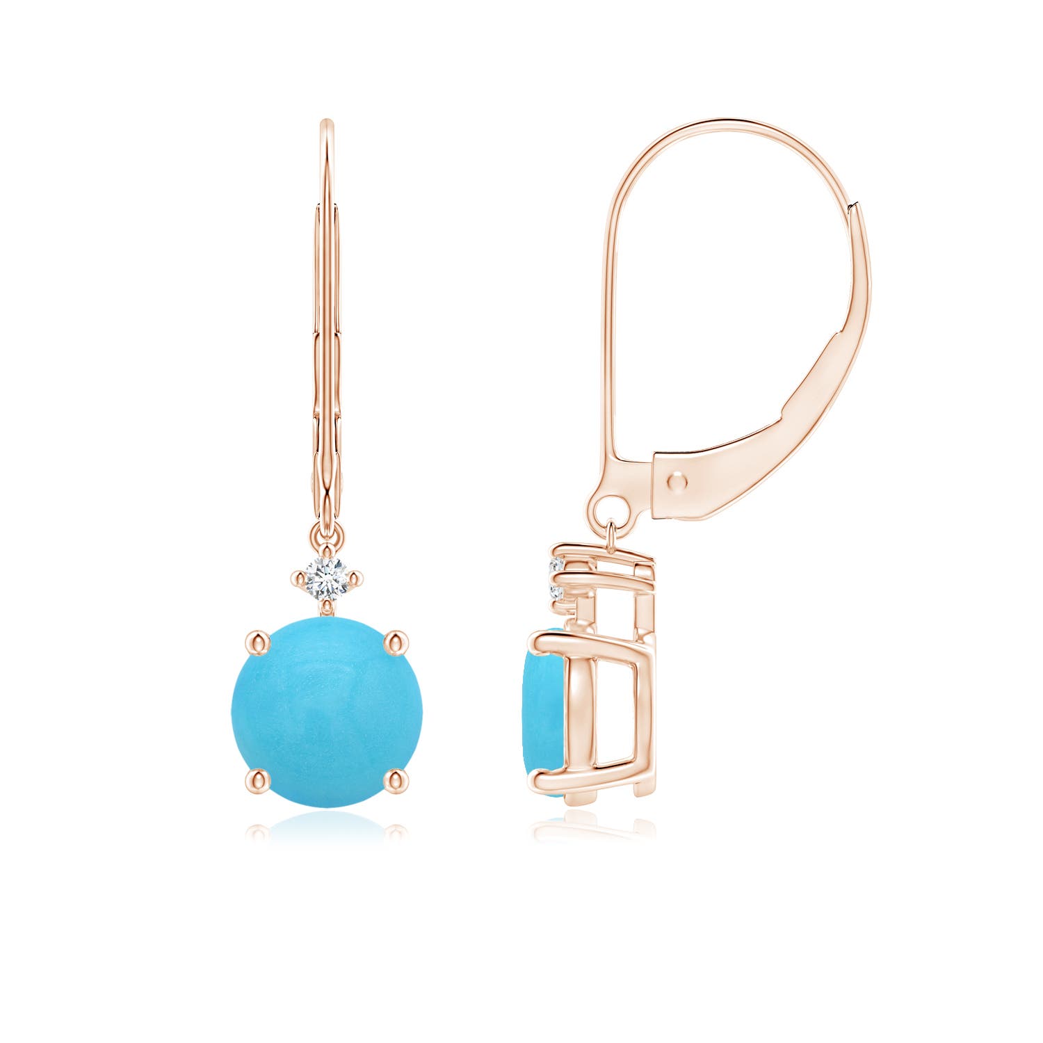 7mm AA Solitaire Turquoise Dangle Earrings in Rose Gold