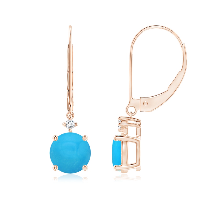 7mm AAAA Solitaire Turquoise Dangle Earrings in Rose Gold 